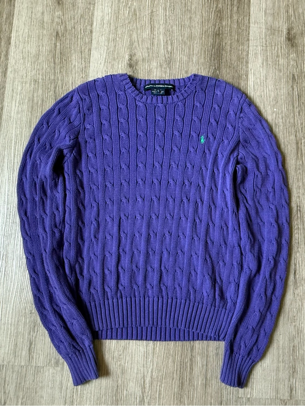 Ralph Lauren Sport Purple Cable Knit Cotton Sweater Size L